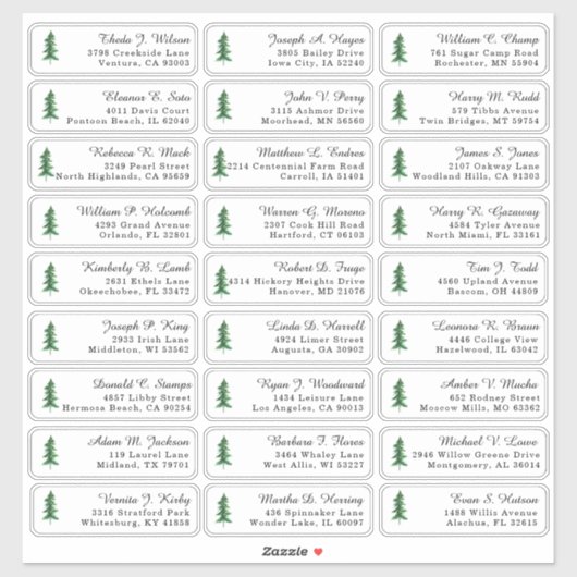 Rustikale Pine Tree Wedding Guest Address Labels (Blatt)