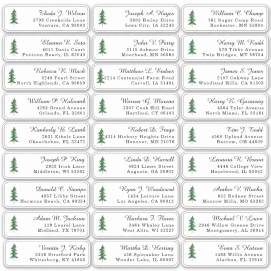 Rustikale Pine Tree Wedding Guest Address Labels (Vorderseite)