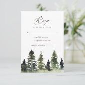 Rustikale Pine Tree Wedding RSVP Card (Stehend Vorderseite)