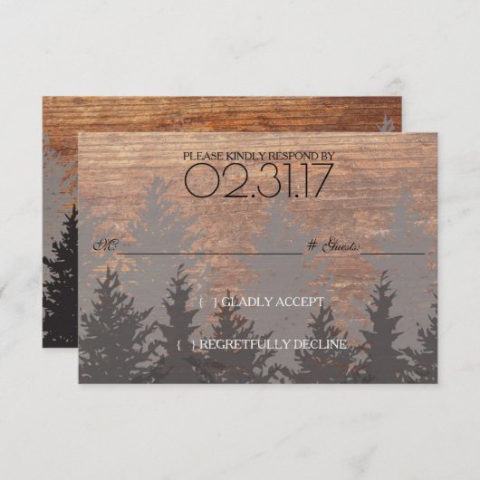Rustikale Pine Tree Wedding RSVP Card (Vorne/Hinten)