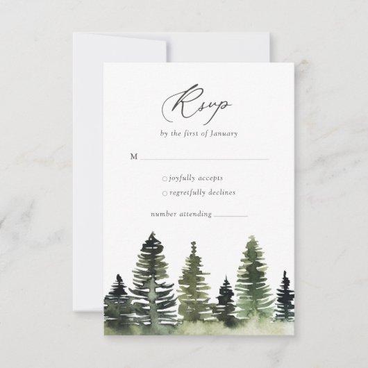 Rustikale Pine Tree Wedding RSVP Card Karte (Vorderseite)