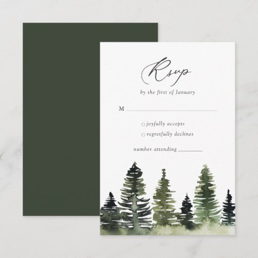 Rustikale Pine Tree Wedding RSVP Card Karte (Vorne/Hinten)