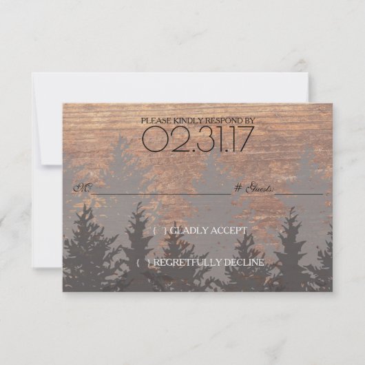 Rustikale Pine Tree Wedding RSVP Card Karte (Vorderseite)
