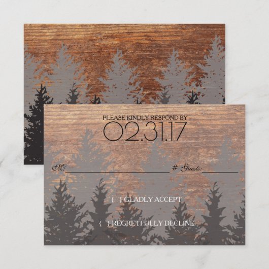 Rustikale Pine Tree Wedding RSVP Card Karte (Vorne/Hinten)