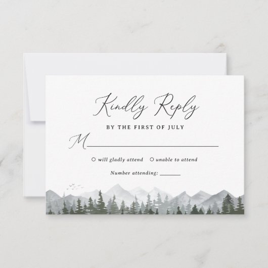 Rustikale Pine Tree Wedding RSVP Card Karte (Vorderseite)