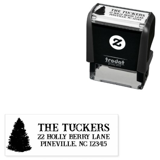 Rustikale Pine Tree Weihnachtsfeier Rücksendeadres Permastempel (Beispiel)