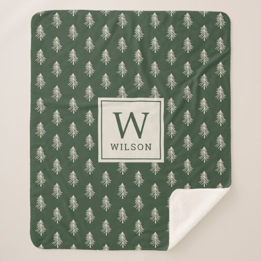 Rustikale Pine Trees Familienname Monogram Weihnac Sherpadecke (Vorderseite)