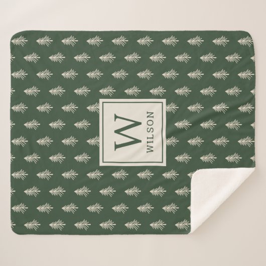 Rustikale Pine Trees Familienname Monogram Weihnac Sherpadecke (Vorderseite (Horizontal))