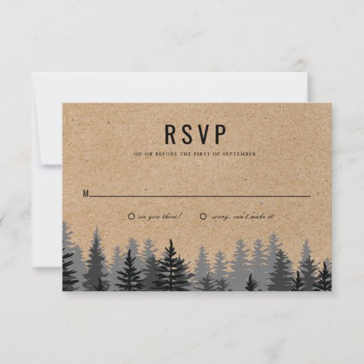 Rustikale Pine Trees Kraft Winter Reply Card Einladung (Vorderseite)