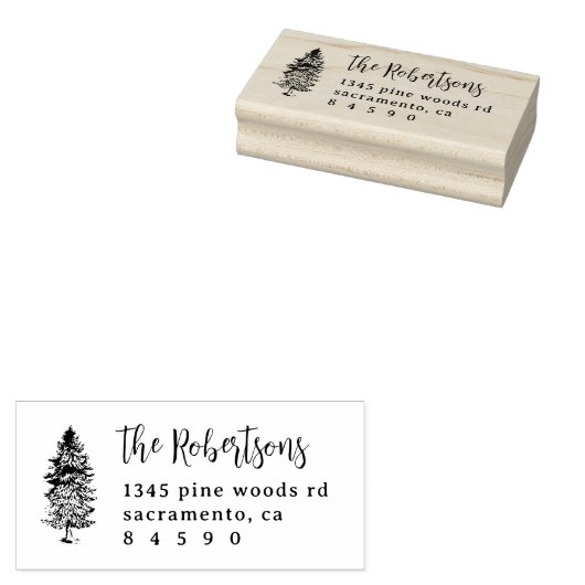 Rustikale Pine Trees Script Rücksendeadresse Gummistempel (Stempel)