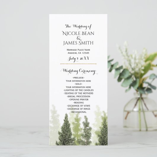 Rustikale Pine Trees Simple Country Wedding Progra Programm (Stehend Vorderseite)