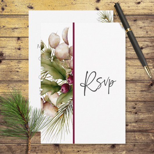 Rustikale Pine Winter Bouquet Wedding RSVP Karte