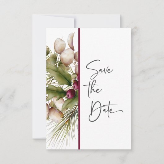 Rustikale Pine Winter Bouquet Wedding Save The Date (Vorderseite)