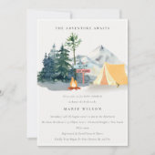 Rustikale Pine Woods Camping Mountain Baby Dusche Einladung (Vorderseite)