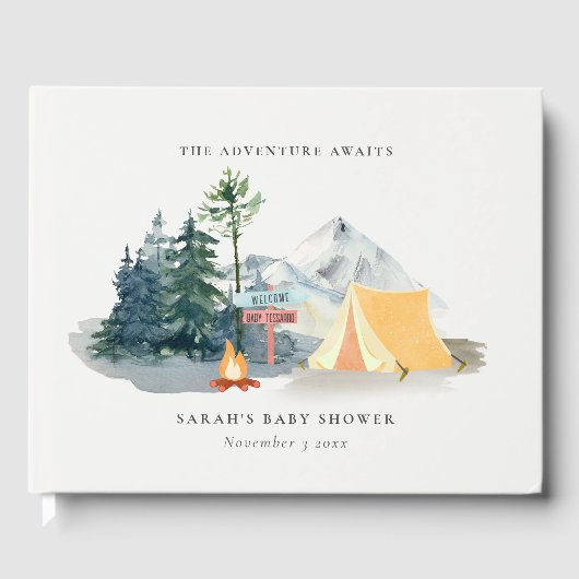Rustikale Pine Woods Camping Mountain Baby Dusche Gästebuch (Vorderseite)