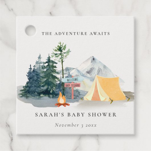 Rustikale Pine Woods Camping Mountain Baby Dusche Geschenkanhänger (Vorderseite)