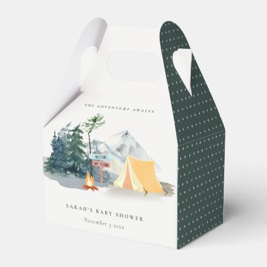Rustikale Pine Woods Camping Mountain Baby Dusche Geschenkschachtel (Rückseite)