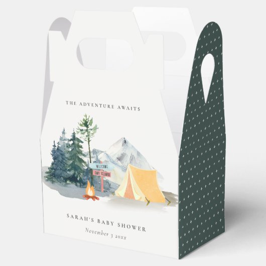 Rustikale Pine Woods Camping Mountain Baby Dusche Geschenkschachtel (Geöffnet)