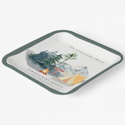 Rustikale Pine Woods Camping Mountain Baby Dusche Pappteller (Gewinkelt)