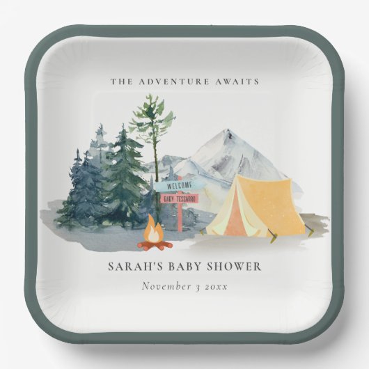 Rustikale Pine Woods Camping Mountain Baby Dusche Pappteller (Vorderseite)