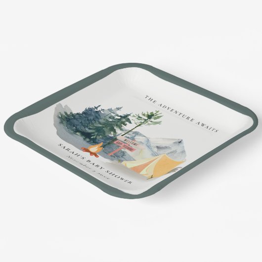 Rustikale Pine Woods Camping Mountain Baby Dusche Pappteller (Gewinkelt)