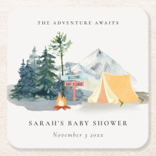 Rustikale Pine Woods Camping Mountain Baby Dusche Rechteckiger Pappuntersetzer