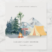 Rustikale Pine Woods Camping Mountain Baby Dusche Weinetikett (Einzelnes Label)