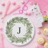 Rustikale Pine Wreath Monogram Holiday Pappteller (Party)