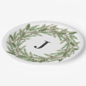 Rustikale Pine Wreath Monogram Holiday Pappteller (Schrägansicht)