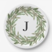 Rustikale Pine Wreath Monogram Holiday Pappteller (Vorderseite)