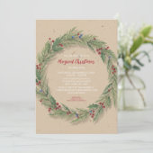 Rustikale Pine Wreath Weihnachtsfeier Einladung (Stehend Vorderseite)