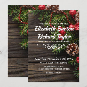 Rustikale Pine Wreath Winterhochzeit Einladung