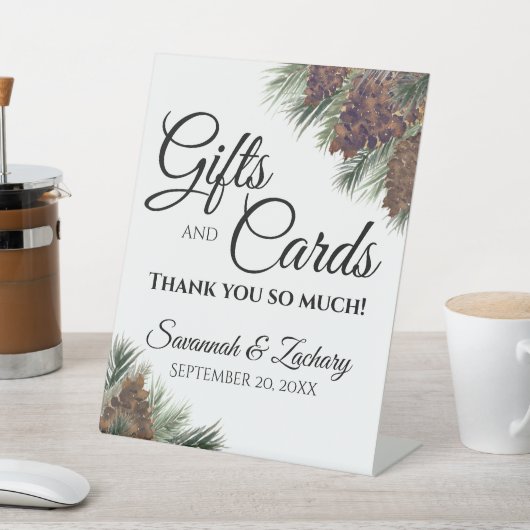 Rustikale Pinecones & Branches Hochzeitsgeschenke  Sockelschild (In SItu)