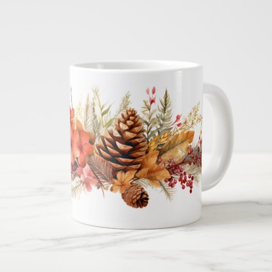 Rustikale Pinecones, Herbstleaves und Winterberrie Jumbo-Tasse (Vorderseite Rechts)