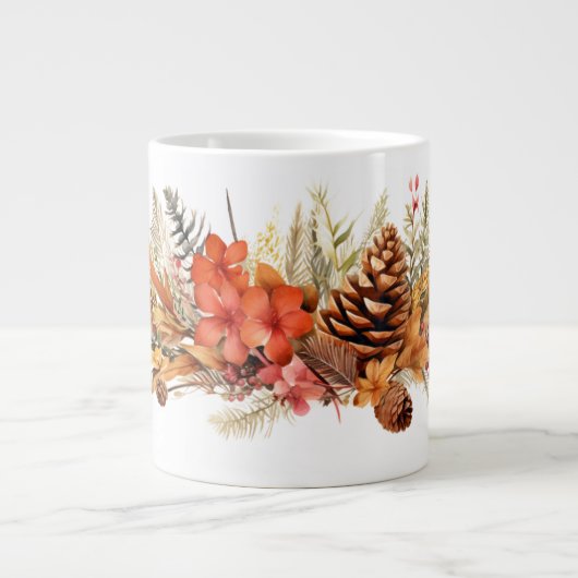 Rustikale Pinecones, Herbstleaves und Winterberrie Jumbo-Tasse (Vorderseite)