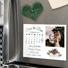 Rustikale Pinecones Kalender & Foto Save the Date Magneteinladung