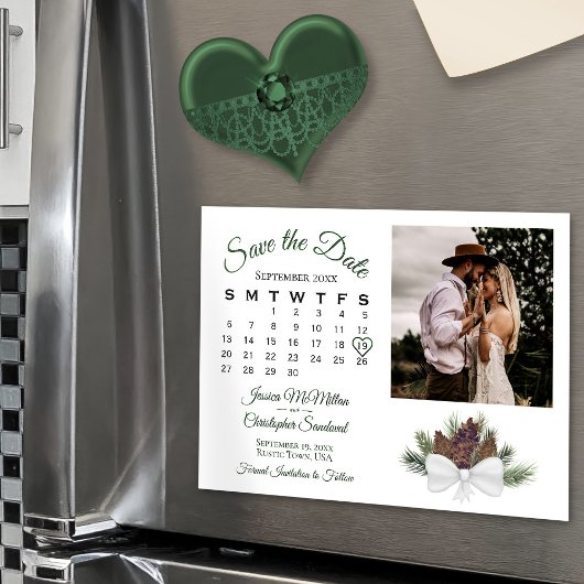 Rustikale Pinecones Kalender & Foto Save the Date Magneteinladung