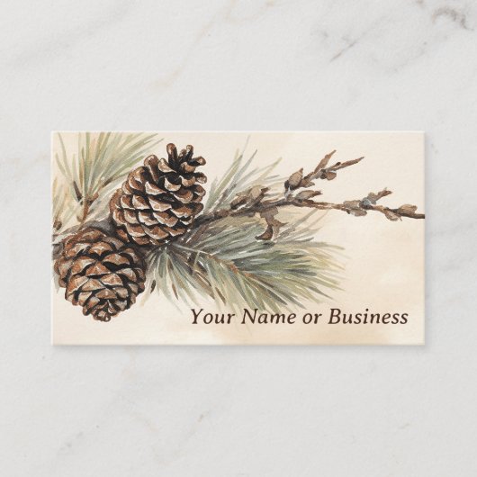 Rustikale Pinecones | Kiefernholz Visitenkarte (Vorderseite)