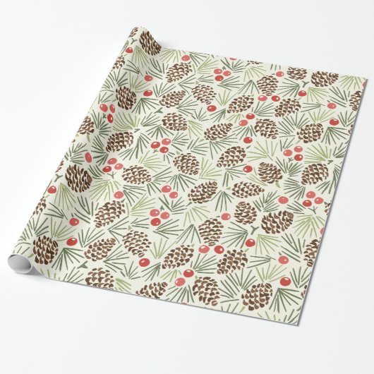 Rustikale Pinecones und Berries Muster Geschenkpapier (Ungerollt)