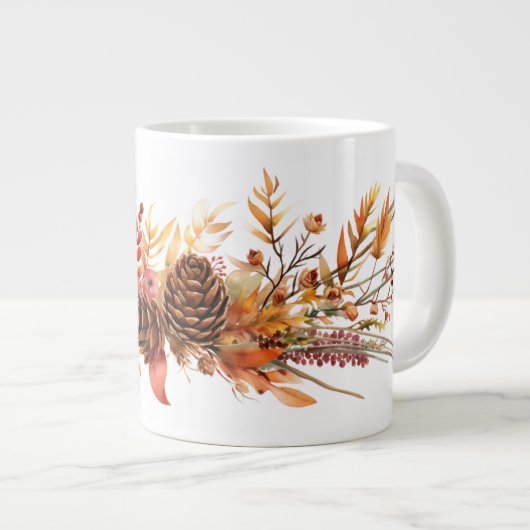 Rustikale Pinecones und fierige Herbstleaves Jumbo-Tasse (Vorderseite Rechts)