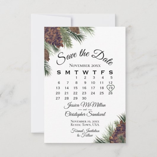 Rustikale Pinecones Wintergarten Hochzeit Save The Date (Vorderseite)