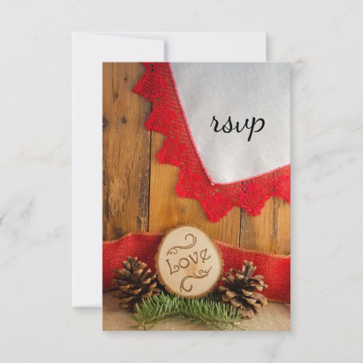 Rustikale Pines und Red Lace Winter Wedding RSVP C (Vorderseite)