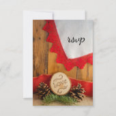 Rustikale Pines und Red Lace Winter Wedding RSVP C Karte (Vorderseite)