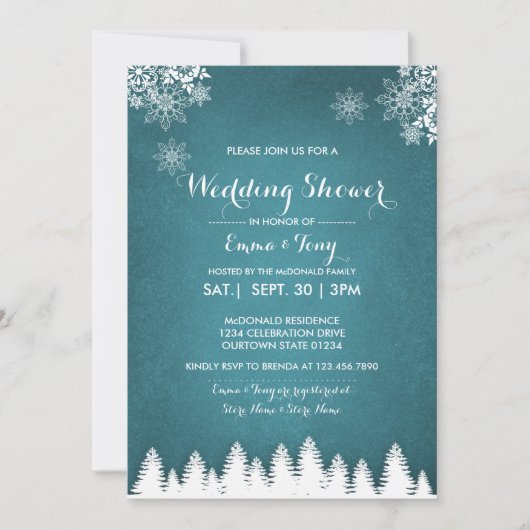 Rustikale Pines Winter Wedding Dusche Einladung (Vorderseite)