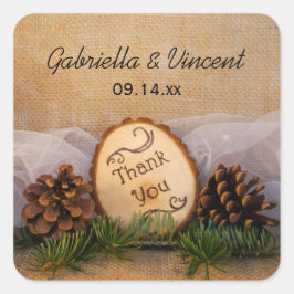 Rustikale Pines Woodland Hochzeit Danke Ihnen für  Quadratischer Aufkleber