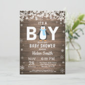 Rustikale Pinguin Winter Boy Baby Dusche Einladung (Stehend Vorderseite)