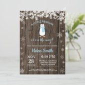 Rustikale Pinguin Winter Snowflake Boy Babydusche Einladung (Stehend Vorderseite)
