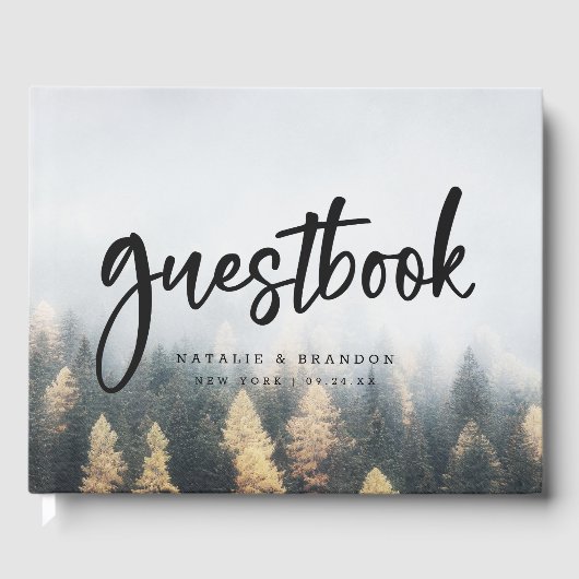 Rustikale Pinienbäume fallen Wälder Hochzeit Gästebuch (Vorderseite)
