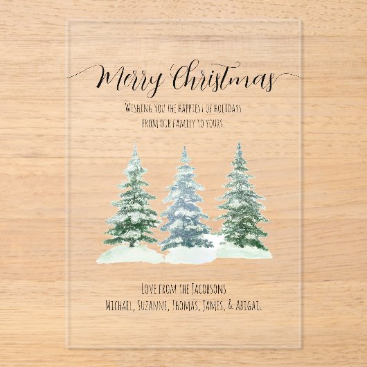 Rustikale Pinienbäume Frohe Weihnachtskarte Acryleinladungen (Vorderseite)