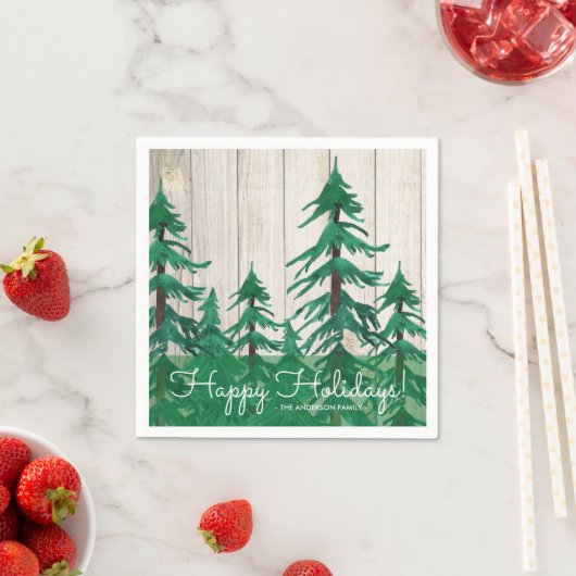 Rustikale Pinienbäume glücklicher Urlaub Serviette (Beispiel)